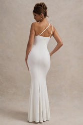 White Strapless Asymmetric Twisted Maxi Dress